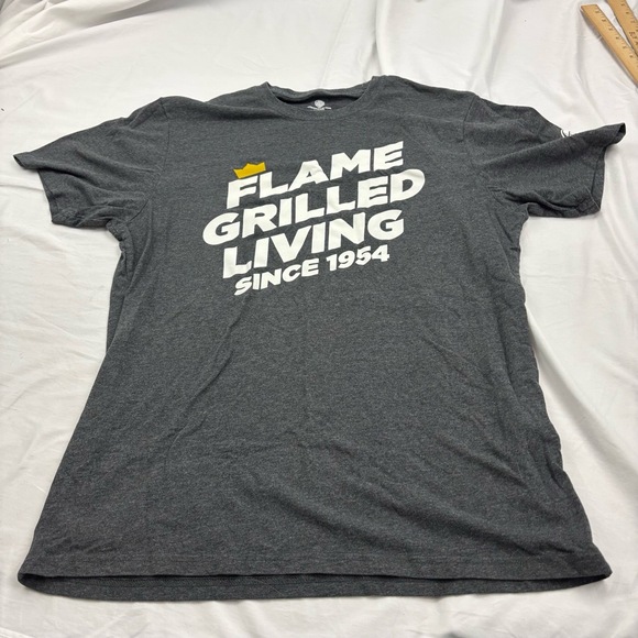 Men's Large Burger King Crew Neck T-Shirt Grey Flame Grilled Crown Logo - Picture 1 of 8